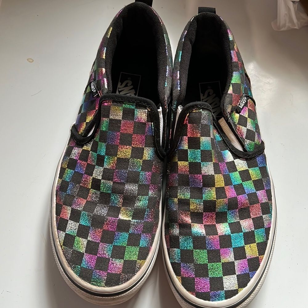 Vans Classic Slip On Iridescent Checker Board Shoes Mens  &Womens Sneaker size 5